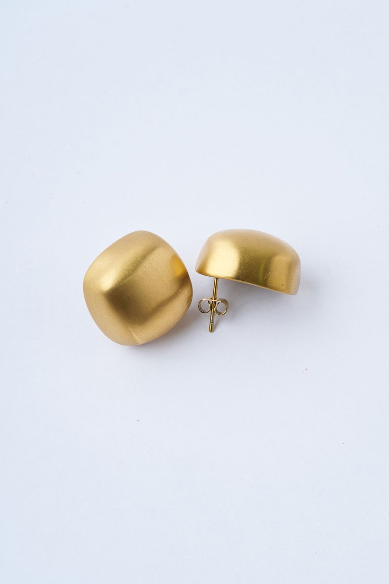 Matte Round Gold Çelik Küpe - 2